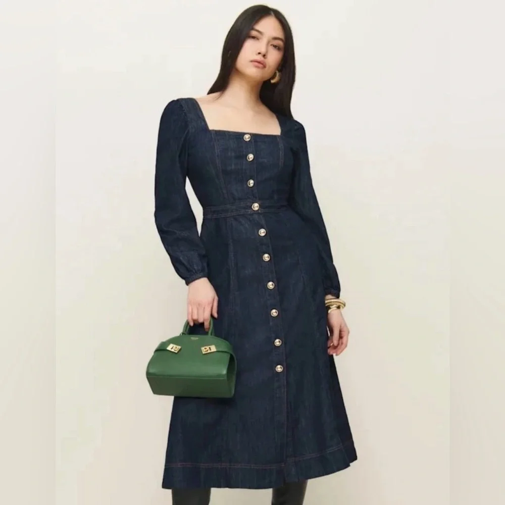 NWT- New Reformation Celeste Denim Maxi Dress by Anthropologie - Picture 2 of 12